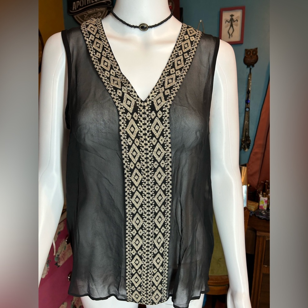 True Religion Sheer Black Sleeveless Blouse - Picture 2 of 4